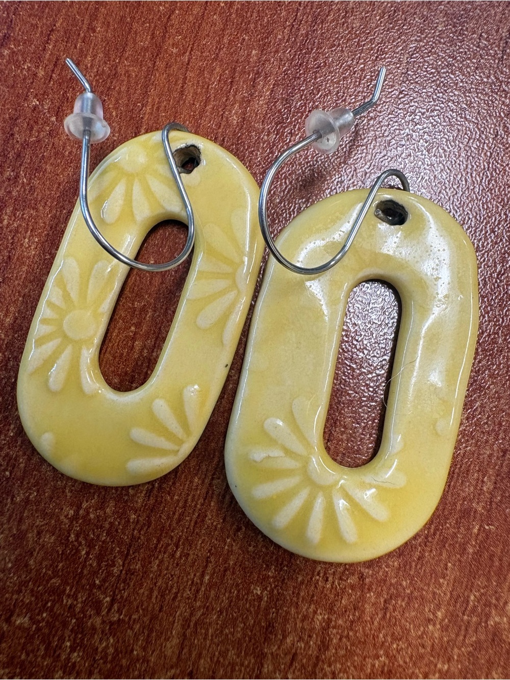 Yellow Floral Ceramic Earrings - Unbranded
